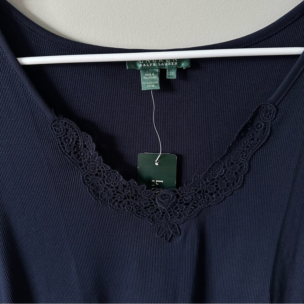 Lauren Ralph Lauren NWT Navy Blue Lace Floral Tank Top Set (2) Size 2X Y2K - Picture 4 of 14